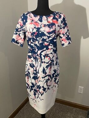 Alex Marie Navy, Pink & White Abstract Floral Midi Dress